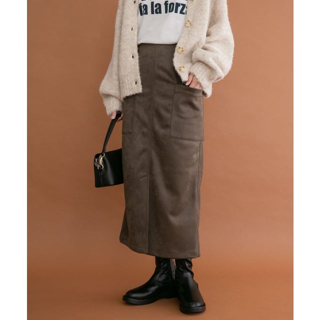 フェイクスエードタイトスカート （カーキ）