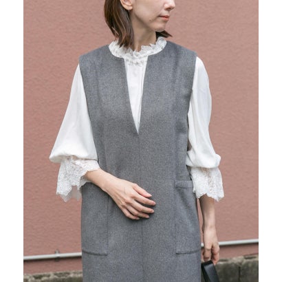アイテムズ アーバンリサーチ ITEMS URBAN RESEARCH レースフリルギャザーブラウス （ホワイト）｜詳細画像