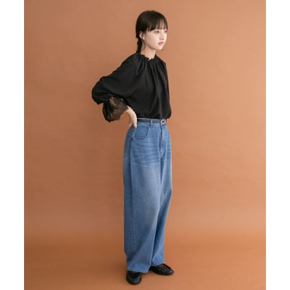 アイテムズ アーバンリサーチ ITEMS URBAN RESEARCH レースフリルギャザーブラウス （ブラック）｜詳細画像