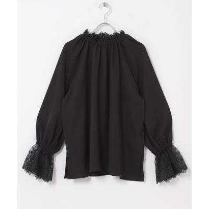 アイテムズ アーバンリサーチ ITEMS URBAN RESEARCH レースフリルギャザーブラウス （ブラック）｜詳細画像