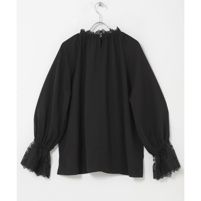 アイテムズ アーバンリサーチ ITEMS URBAN RESEARCH レースフリルギャザーブラウス （ブラック）｜詳細画像