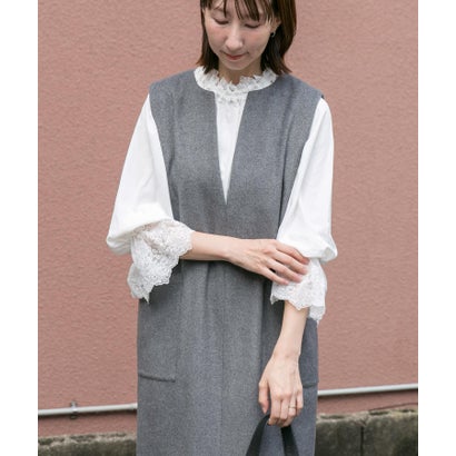 アイテムズ アーバンリサーチ ITEMS URBAN RESEARCH レースフリルギャザーブラウス （ブラック）｜詳細画像