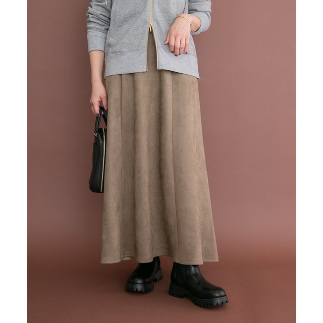 フェイクスエードタックフレアスカート （カーキ）