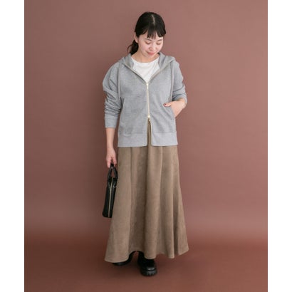 アイテムズ アーバンリサーチ ITEMS URBAN RESEARCH フェイクスエードタックフレアスカート （ブラウン）｜詳細画像