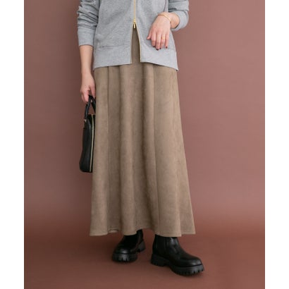 アイテムズ アーバンリサーチ ITEMS URBAN RESEARCH フェイクスエードタックフレアスカート （ブラウン）｜詳細画像