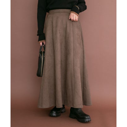 アイテムズ アーバンリサーチ ITEMS URBAN RESEARCH フェイクスエードタックフレアスカート （ブラウン）｜詳細画像