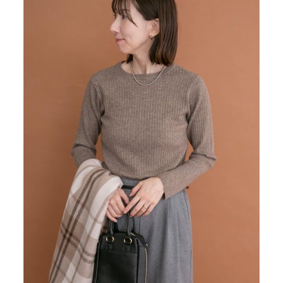 アイテムズ アーバンリサーチ ITEMS URBAN RESEARCH 『洗濯可』フワフワクルーネックリブニット （ブラウン）｜詳細画像