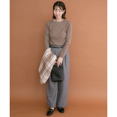 アイテムズ アーバンリサーチ ITEMS URBAN RESEARCH 『洗濯可』フワフワクルーネックリブニット （ブラウン）｜詳細画像
