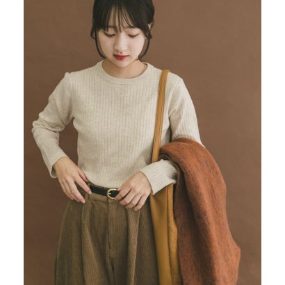 アイテムズ アーバンリサーチ ITEMS URBAN RESEARCH 『洗濯可』フワフワクルーネックリブニット （ブラウン）｜詳細画像