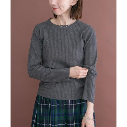 アイテムズ アーバンリサーチ ITEMS URBAN RESEARCH 『洗濯可』フワフワクルーネックリブニット （ブラウン）｜詳細画像