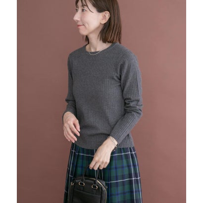 アイテムズ アーバンリサーチ ITEMS URBAN RESEARCH 『洗濯可』フワフワクルーネックリブニット （ブラウン）｜詳細画像