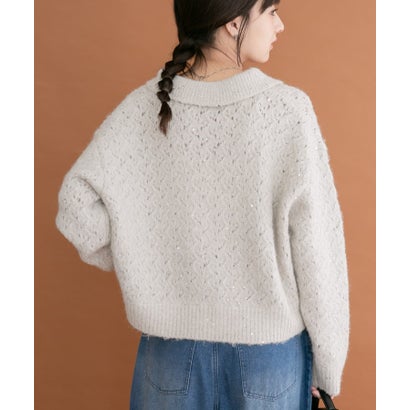 アイテムズ アーバンリサーチ ITEMS URBAN RESEARCH スパンコールポロニットカーディガン （オフホワイト）｜詳細画像