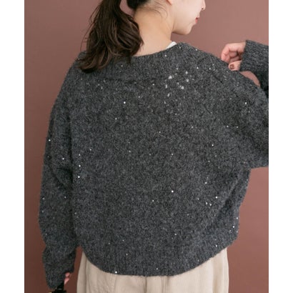 アイテムズ アーバンリサーチ ITEMS URBAN RESEARCH スパンコールポロニットカーディガン （オフホワイト）｜詳細画像