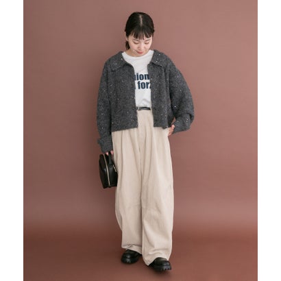 アイテムズ アーバンリサーチ ITEMS URBAN RESEARCH スパンコールポロニットカーディガン （オフホワイト）｜詳細画像
