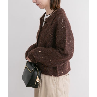 アイテムズ アーバンリサーチ ITEMS URBAN RESEARCH スパンコールポロニットカーディガン （ブラウン）｜詳細画像