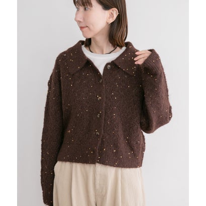 アイテムズ アーバンリサーチ ITEMS URBAN RESEARCH スパンコールポロニットカーディガン （ブラウン）｜詳細画像