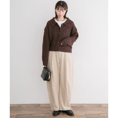 アイテムズ アーバンリサーチ ITEMS URBAN RESEARCH スパンコールポロニットカーディガン （ブラウン）｜詳細画像