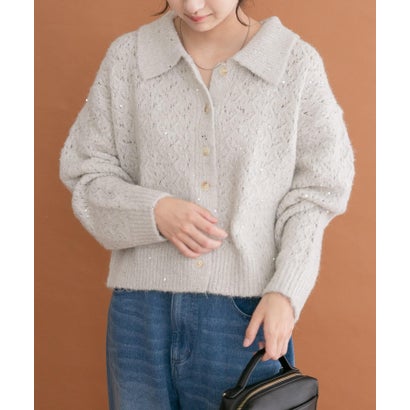 アイテムズ アーバンリサーチ ITEMS URBAN RESEARCH スパンコールポロニットカーディガン （ブラウン）｜詳細画像