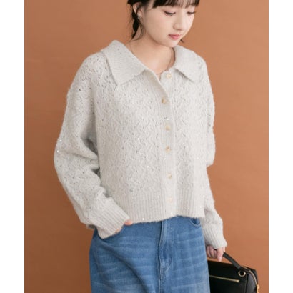 アイテムズ アーバンリサーチ ITEMS URBAN RESEARCH スパンコールポロニットカーディガン （ブラウン）｜詳細画像