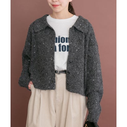 アイテムズ アーバンリサーチ ITEMS URBAN RESEARCH スパンコールポロニットカーディガン （ブラウン）｜詳細画像