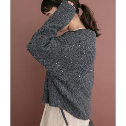 アイテムズ アーバンリサーチ ITEMS URBAN RESEARCH スパンコールポロニットカーディガン （ブラウン）｜詳細画像