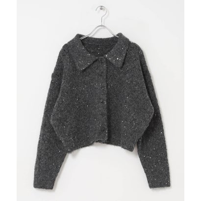 アイテムズ アーバンリサーチ ITEMS URBAN RESEARCH スパンコールポロニットカーディガン （ブラウン）｜詳細画像