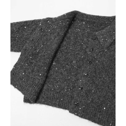 アイテムズ アーバンリサーチ ITEMS URBAN RESEARCH スパンコールポロニットカーディガン （チャコールグレー）｜詳細画像