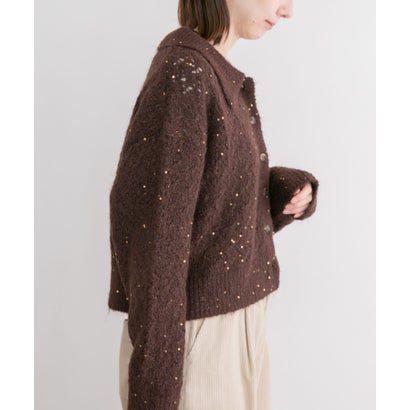 アイテムズ アーバンリサーチ ITEMS URBAN RESEARCH スパンコールポロニットカーディガン （チャコールグレー）｜詳細画像