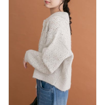 アイテムズ アーバンリサーチ ITEMS URBAN RESEARCH スパンコールポロニットカーディガン （チャコールグレー）｜詳細画像