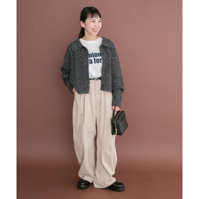 アイテムズ アーバンリサーチ ITEMS URBAN RESEARCH スパンコールポロニットカーディガン （チャコールグレー）｜詳細画像