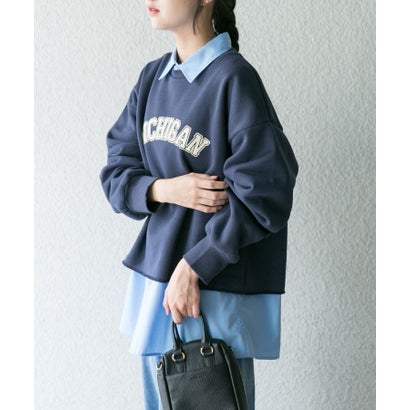 アイテムズ アーバンリサーチ ITEMS URBAN RESEARCH クロップドロゴスウェット （ネイビー）｜詳細画像