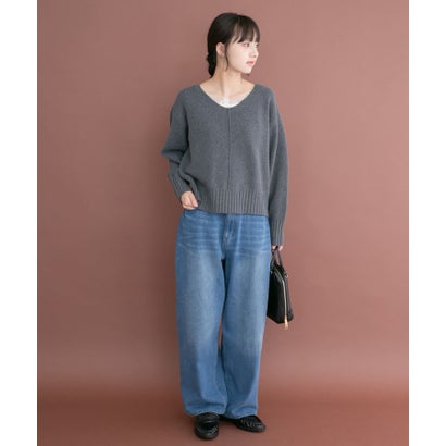 アイテムズ アーバンリサーチ ITEMS URBAN RESEARCH Vネックリンキングニット （オフホワイト）｜詳細画像