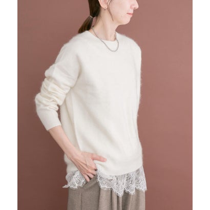 アイテムズ アーバンリサーチ ITEMS URBAN RESEARCH ウールミンククルーネックニット （ホワイト）｜詳細画像