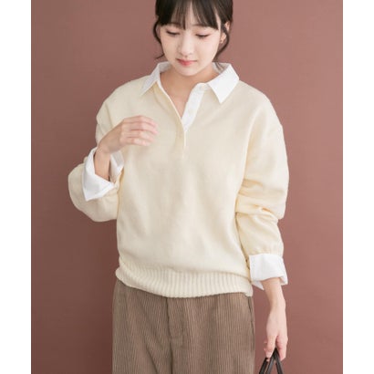 アイテムズ アーバンリサーチ ITEMS URBAN RESEARCH シャツカラーレイヤードニット （グレー）｜詳細画像