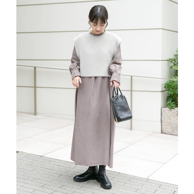 フェザーベストコンビワンピース （グレー）