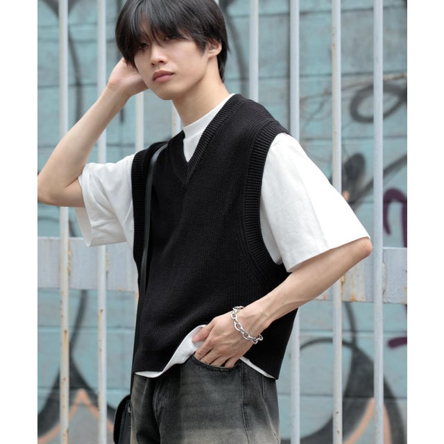 アゼアミクロップドニットベスト （BLACK）