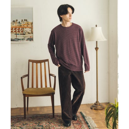 センス オブ プレイス バイ アーバンリサーチ SENSE OF PLACE by URBAN RESEARCH ブラッシュドボーダーロングTシャツ （ボルドー）｜詳細画像