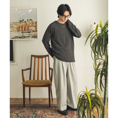 センス オブ プレイス バイ アーバンリサーチ SENSE OF PLACE by URBAN RESEARCH ブラッシュドボーダーロングTシャツ （ブラック）｜詳細画像