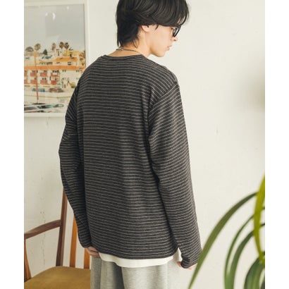 センス オブ プレイス バイ アーバンリサーチ SENSE OF PLACE by URBAN RESEARCH ブラッシュドボーダーロングTシャツ （ブラウン）｜詳細画像