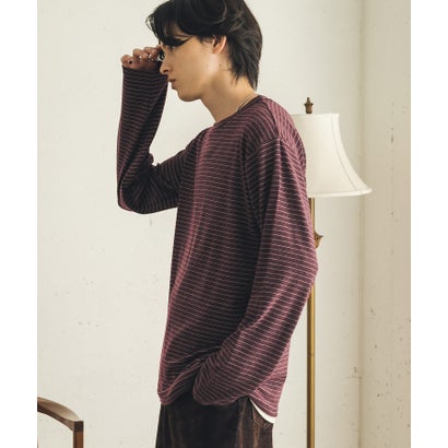 センス オブ プレイス バイ アーバンリサーチ SENSE OF PLACE by URBAN RESEARCH ブラッシュドボーダーロングTシャツ （ブラウン）｜詳細画像