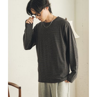 センス オブ プレイス バイ アーバンリサーチ SENSE OF PLACE by URBAN RESEARCH ブラッシュドボーダーロングTシャツ （ブラウン）｜詳細画像