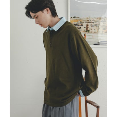 センス オブ プレイス バイ アーバンリサーチ SENSE OF PLACE by URBAN RESEARCH 『洗濯可』シャツドッキングニットプルオーバー （カーキ）｜詳細画像