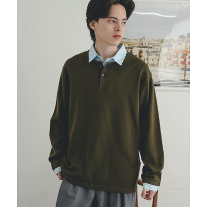 センス オブ プレイス バイ アーバンリサーチ SENSE OF PLACE by URBAN RESEARCH 『洗濯可』シャツドッキングニットプルオーバー （カーキ）｜詳細画像