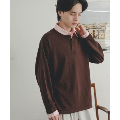 センス オブ プレイス バイ アーバンリサーチ SENSE OF PLACE by URBAN RESEARCH 『洗濯可』シャツドッキングニットプルオーバー （ブラウン）｜詳細画像