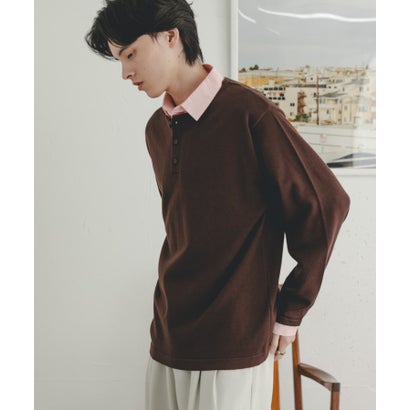 センス オブ プレイス バイ アーバンリサーチ SENSE OF PLACE by URBAN RESEARCH 『洗濯可』シャツドッキングニットプルオーバー （ブラウン）｜詳細画像