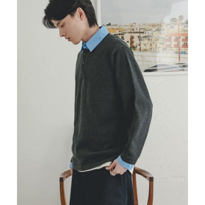 センス オブ プレイス バイ アーバンリサーチ SENSE OF PLACE by URBAN RESEARCH 『洗濯可』シャツドッキングニットプルオーバー （チャコールグレー）｜詳細画像