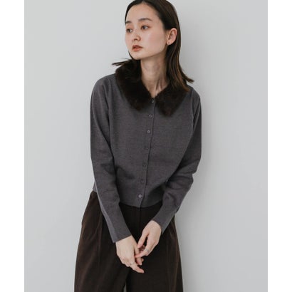 センス オブ プレイス バイ アーバンリサーチ SENSE OF PLACE by URBAN RESEARCH 『洗濯可』フェイクファーエリニットカーディガン （ネイビー）｜詳細画像