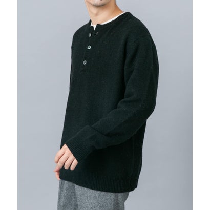 アーバンリサーチ ロッソ URBAN RESEARCH ROSSO シェットランドウールヘンリーネックニット （ネイビー）｜詳細画像