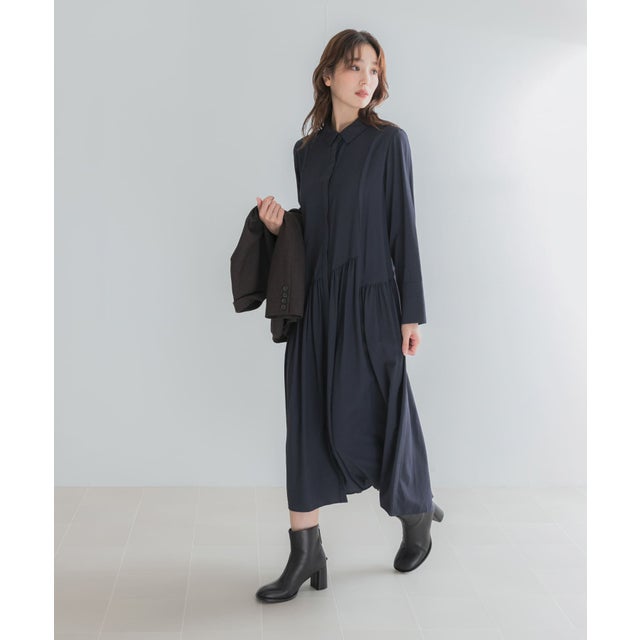 ランダムティアードシャツワンピース （ネイビー）