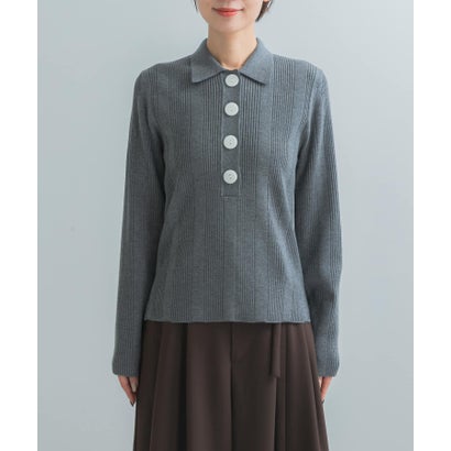 アーバンリサーチ ロッソ URBAN RESEARCH ROSSO TORRAZZO DONNA POLO KNIT （グレー）｜詳細画像